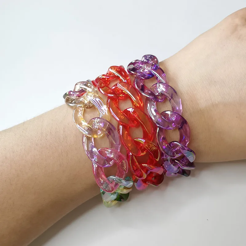 

New Fashion Acrylic Long Chain Bracelet For Women Boho Colorful Plastic Chain Choker Bracelet Pendants Fashion Women Jewelry