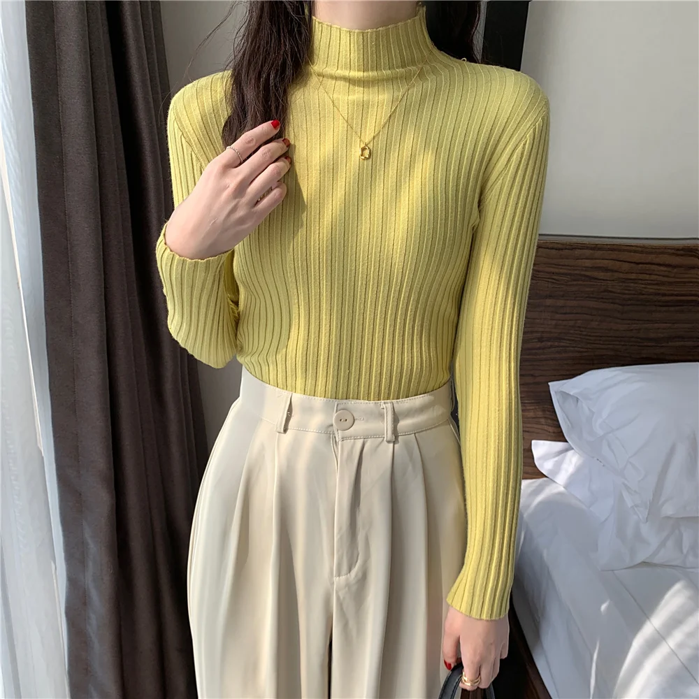 LEGIBLE 2021 Autumn Winter Sweater Women Knitted Pullover Sweater Female Mock Neck Slim Soft Warm Sweaters Femme white sweater Sweaters