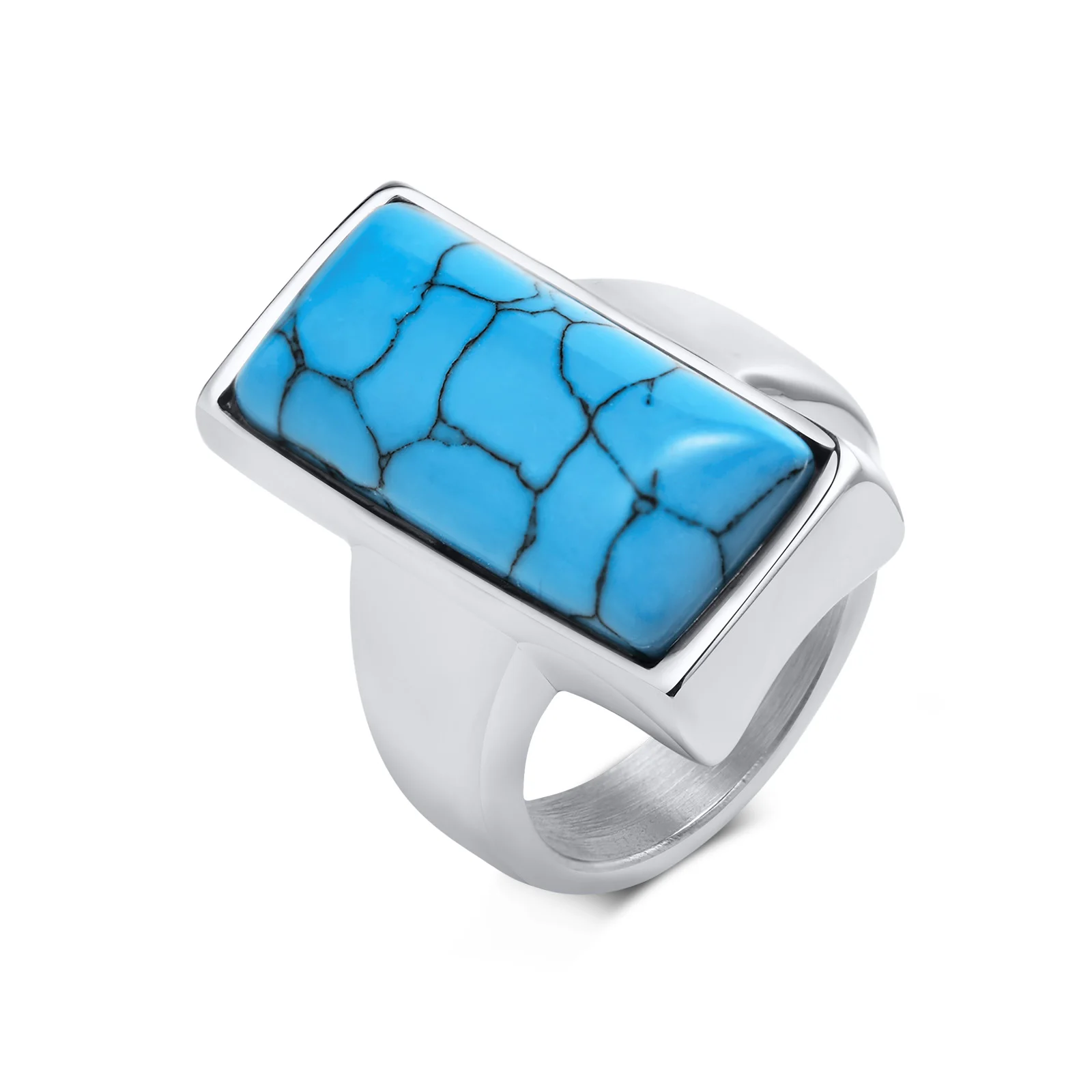 Elegant Vintage Turquoise Bohemian Statement Ring in Stainless Steel