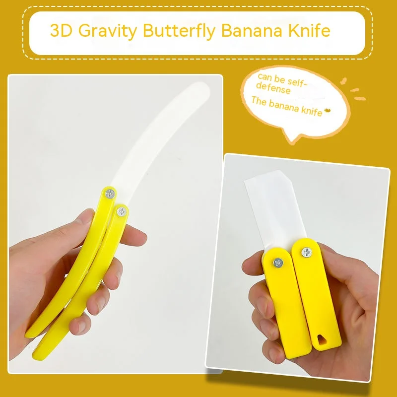 Stampa 3D Gravity Banana Knife Cub Jumping Small Mini Model Pendant Push Card Mini Butterfly Knife Decompression Toy