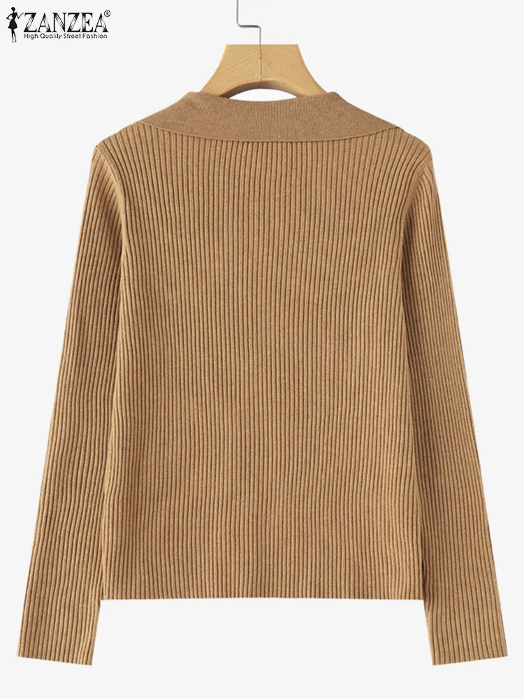 Women Knitted Sweaters Autumn Pullover Solid Tops Long Sleeve V Neck