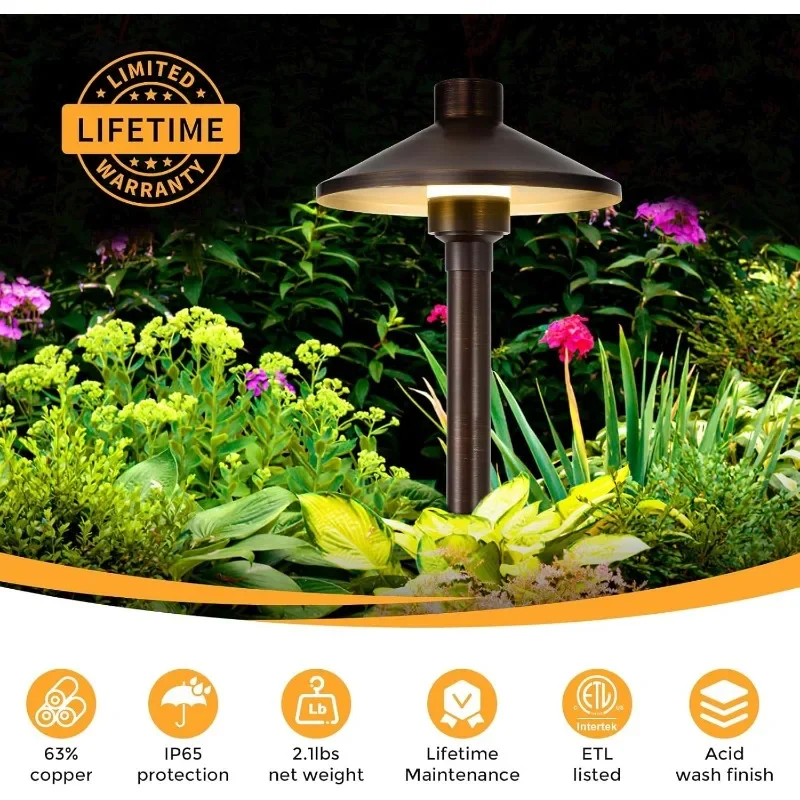 Fast Shipping.home.Solid Brass Low Voltage Pathway Lights (6.7'' Shade, 21.9'' Tall)Antique Bronze Walkway Lights with Larger St 2