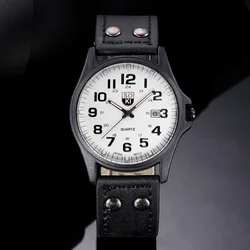 Men's Quartz Leather Strap Fashion Wristwatch with Calendar (Black white)