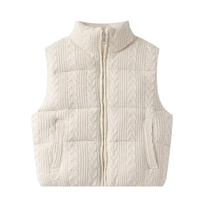 Gilet sans manches beige pour femme, veste en tricot unie, vêtement d'extérieur, veste sans manches, streetwear, mode 2026, manteau Inszart