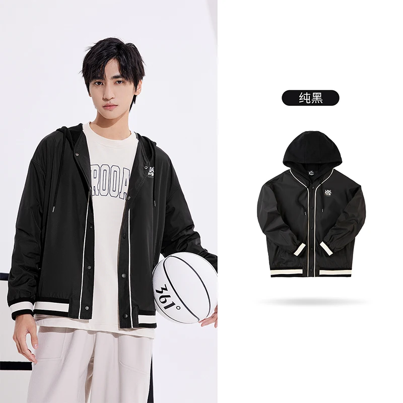 

361 men's sports jacket 2023 trend versatile woven plush top men's hooded running suit