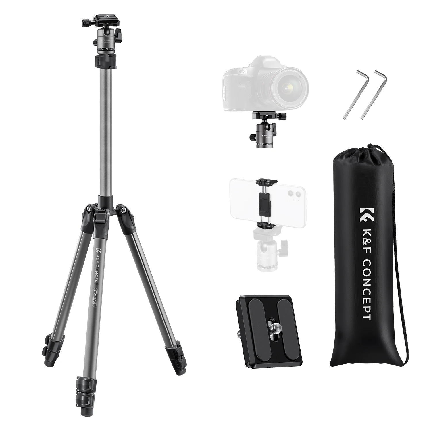 

K&F Concept 66''/168cm Lightweight Compact Camera Tripod Aluminum Super Portable DSLR Tripod with 360° Panoramic Metal Ball Head