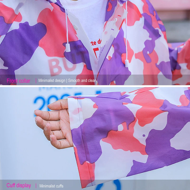 Raincoat Rain Poncho for Adult Women Men Reusable Waterproof Rain Coat Jacket with Hood and Sleeve Printed Summer Gear