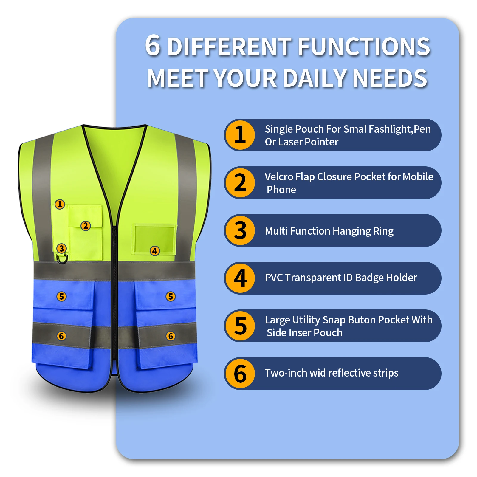 Safety Vest ANSI Class 2 Standard For Construction Work Volunteer Builders