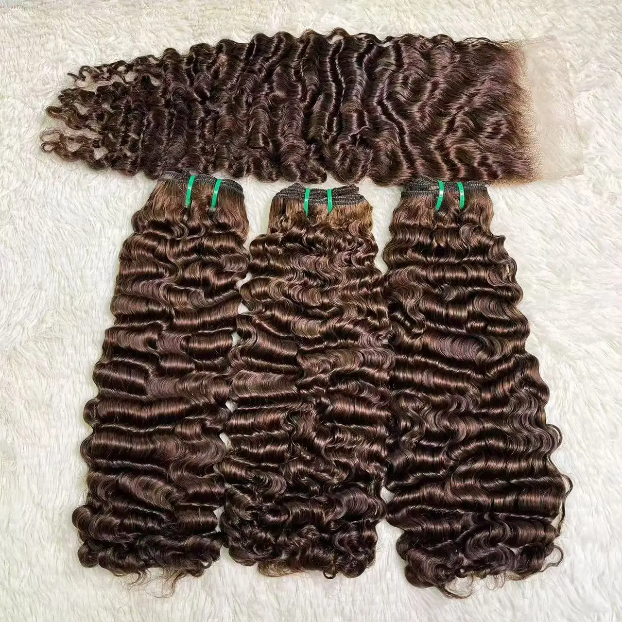 16A Hair Double Drawn Burmese Curly Hair Bundles Hair Extensions with 5x5 Lace Closure 100% Human Hair Bundles