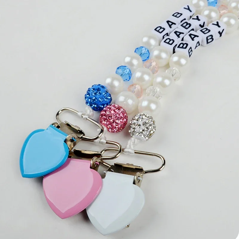 Luxury Infant Baby Pacifier Clip Chain Clay Crystal Anti-drop Chain for Baby Boy Girl Heart Nipple Clip Chain Stuff  Accessories