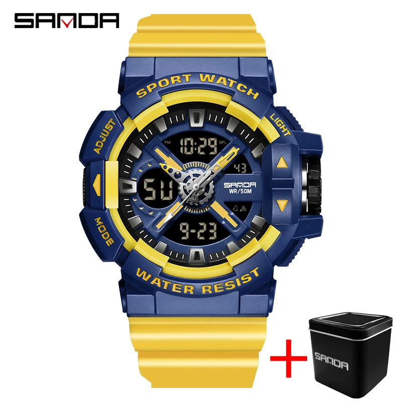 SAND Electronic Watches Men's Waterproof Dual Display Quartz Wristwatch For Male Clock Sports Military Watch Relogios Masculino moflyeer motorcycle multi function 4 in 1 electronic clock type cigarette lighter dual ports usb charger waterproof