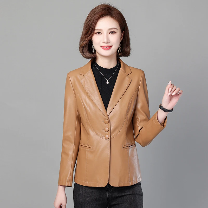 

Women's Soft Leather Jacket, Faux Leather Jackets, Casual Blazer, Korean Fashion Coat, Spring