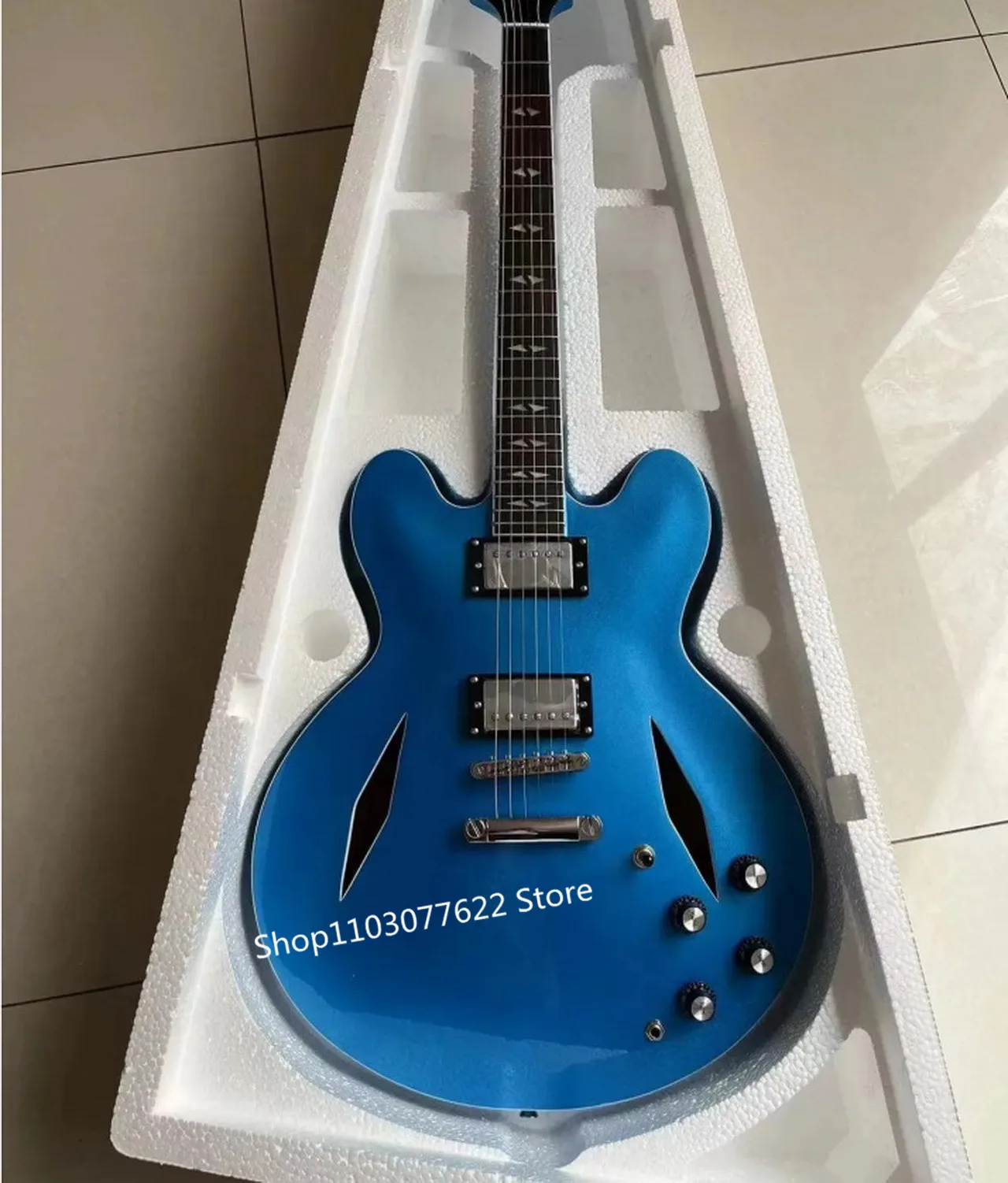 

Factory outlet Fast delivery the high quality DG355 Half Blue Metallic Anisotropic Hollow Jazz electric guitar RYDFGS