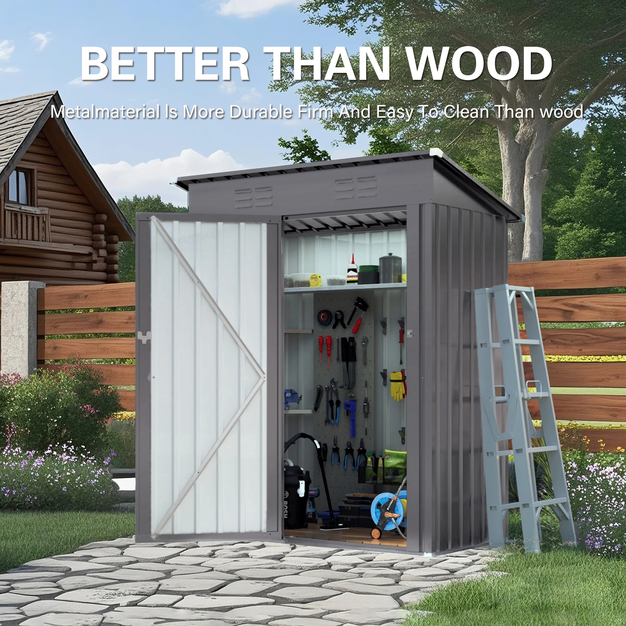 Outdoor Storage 5x3 FT Outdoor Metal Storage Shed With Lockable Door ...