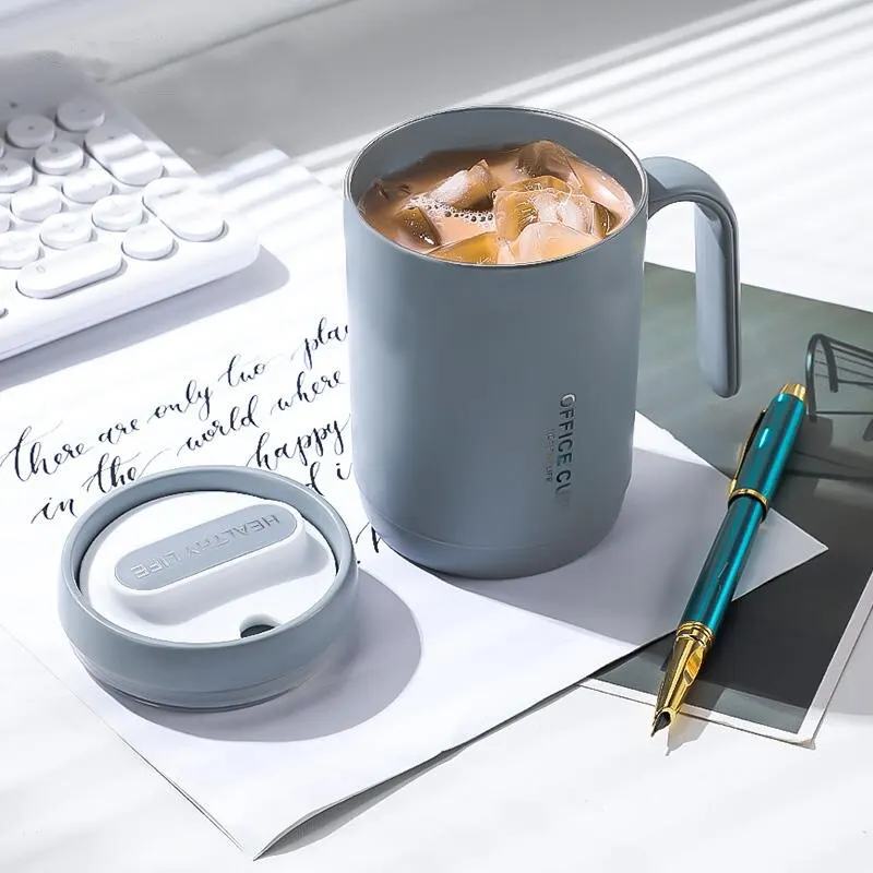 Grey Creative PP Liner Drinking Cup Portable Office Large Capacity Covered Milk Coffee Cup Gift For Kitchen Travel Domestic plastic cup 1pc