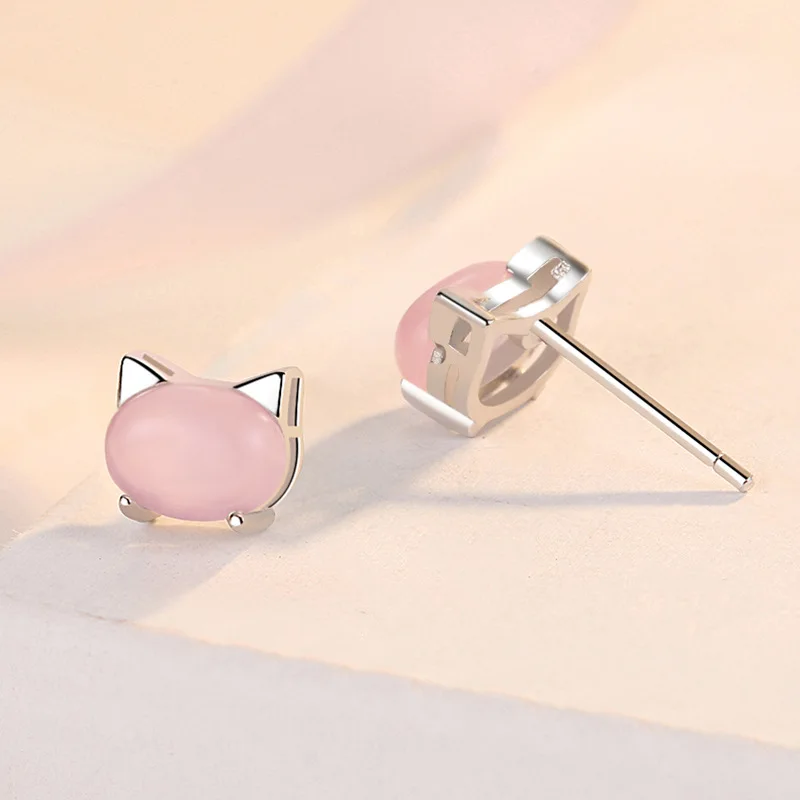 Sterling Silver Jewelry Opal Cute Cat Stud Earrings For Women - PeticaDeals