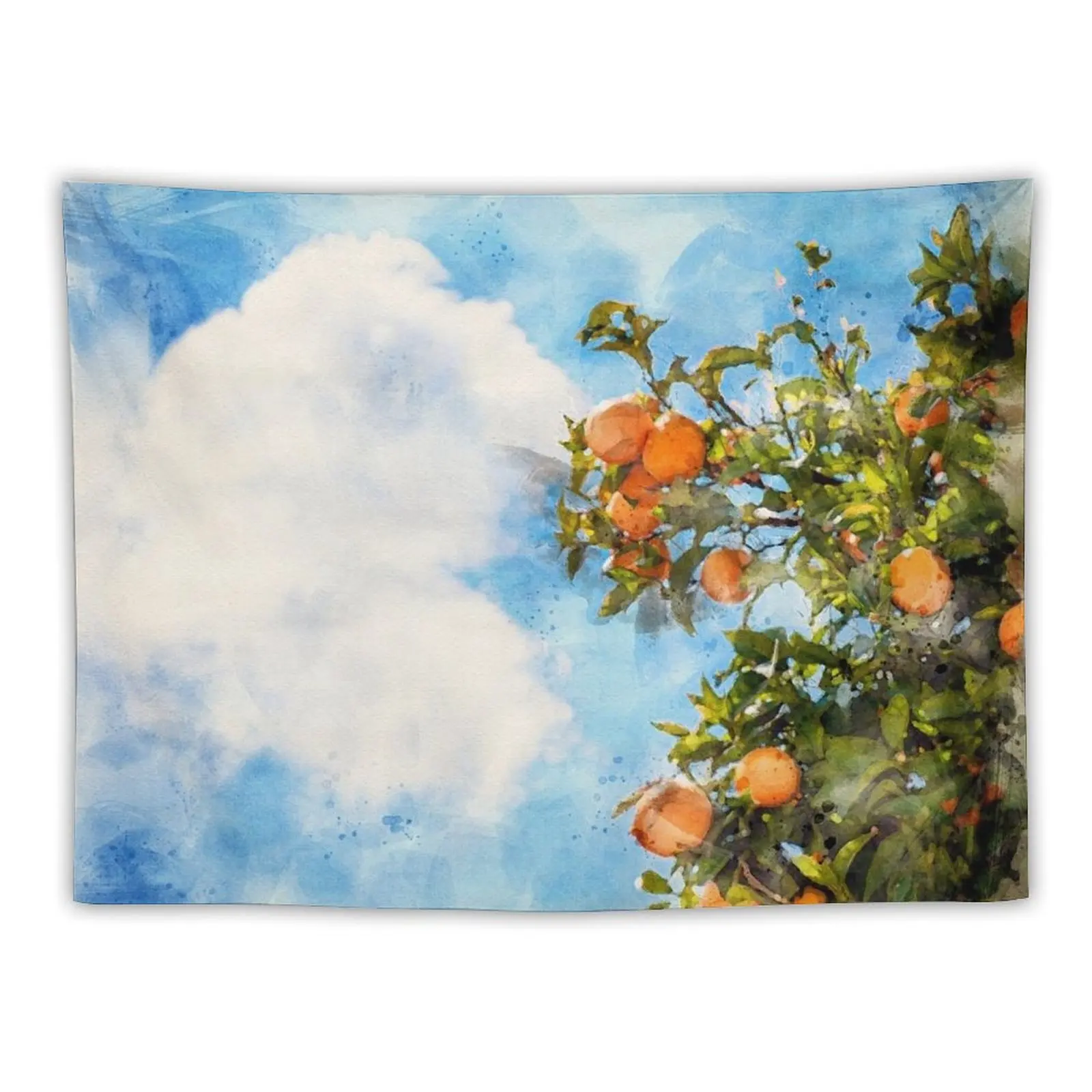 

Blue Orange Tree Watercolor Tapestry Mushroom Home Decorators Bedroom Decor Tapestry
