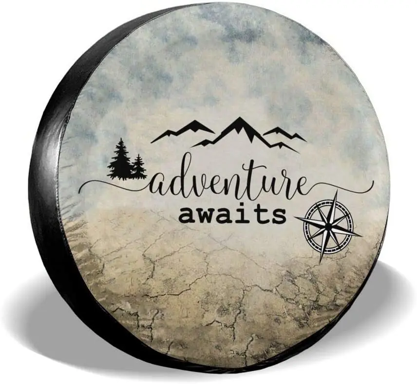 

MSGUIDE Spare Tire Cover Adventure Awaits Wheel Tire Covers Fit for Car, Trailer, Rv, SUV, Truck and Many Vehicle(14" 15" 16" 1