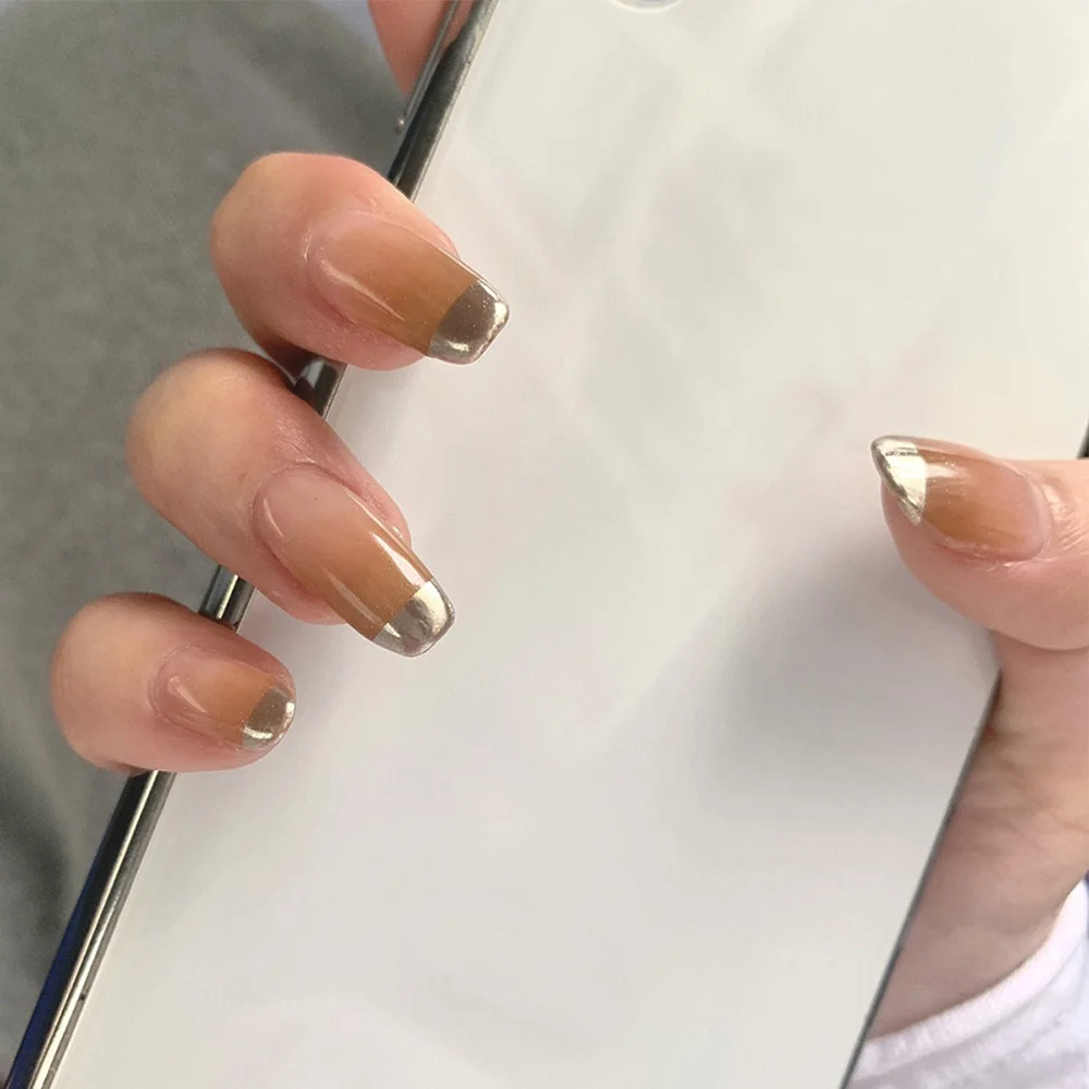 

24 шт., накладные ногти во французском стиле