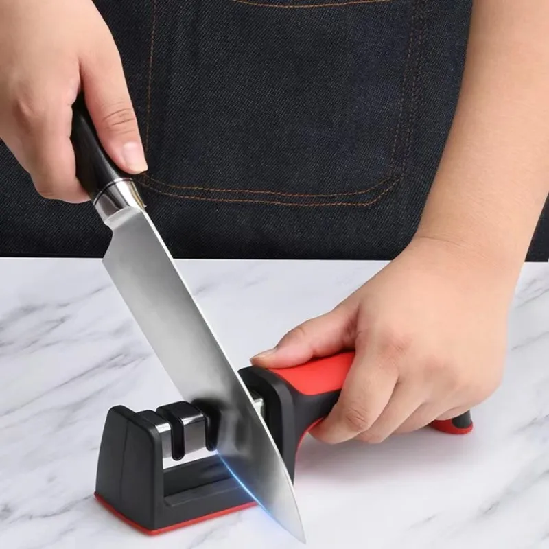Afilador de cuchillos profesional, máquina para afilar cuchillos y tijeras  de acero, 3 segmentos, ranura de cerámica de diamante para el hogar -  AliExpress