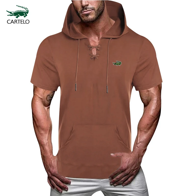 

2023 Summer Men Tshirt Casual Solid Loose Hooded Tops Tees Shirts Male New Sportswear Hoodie Short Sleeve Mens T-shirt Clothing