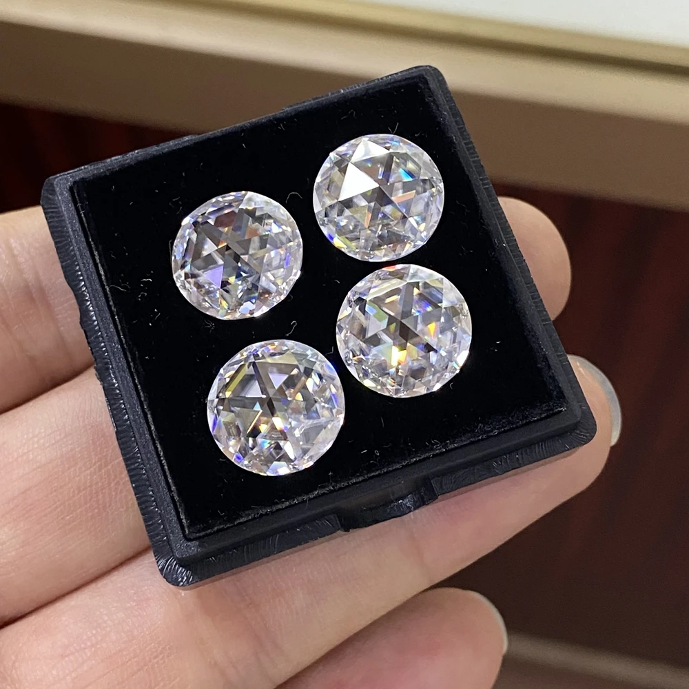 12mm Round Flatback Rose Cut White D VVS1 Lab Grown Moissanite Diamond Gemstones