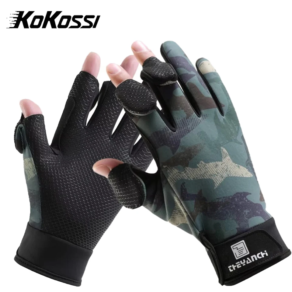 Gants de pêche hiver KoKossi écran tactile épaissis silicone anti-dérapage imperméables résistants doigt retournable vélo