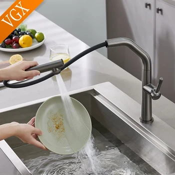 ก๊อกน้ำ VGX แบบสองหัวฉีด ก๊อกน้ำดื่มบริสุทธิ์แบบดึงออกได้ ก๊อกผสมอ่างล้างจานสแตนเลส ก๊อกน้ำสำหรับครัวระดับพรีเมียม 2