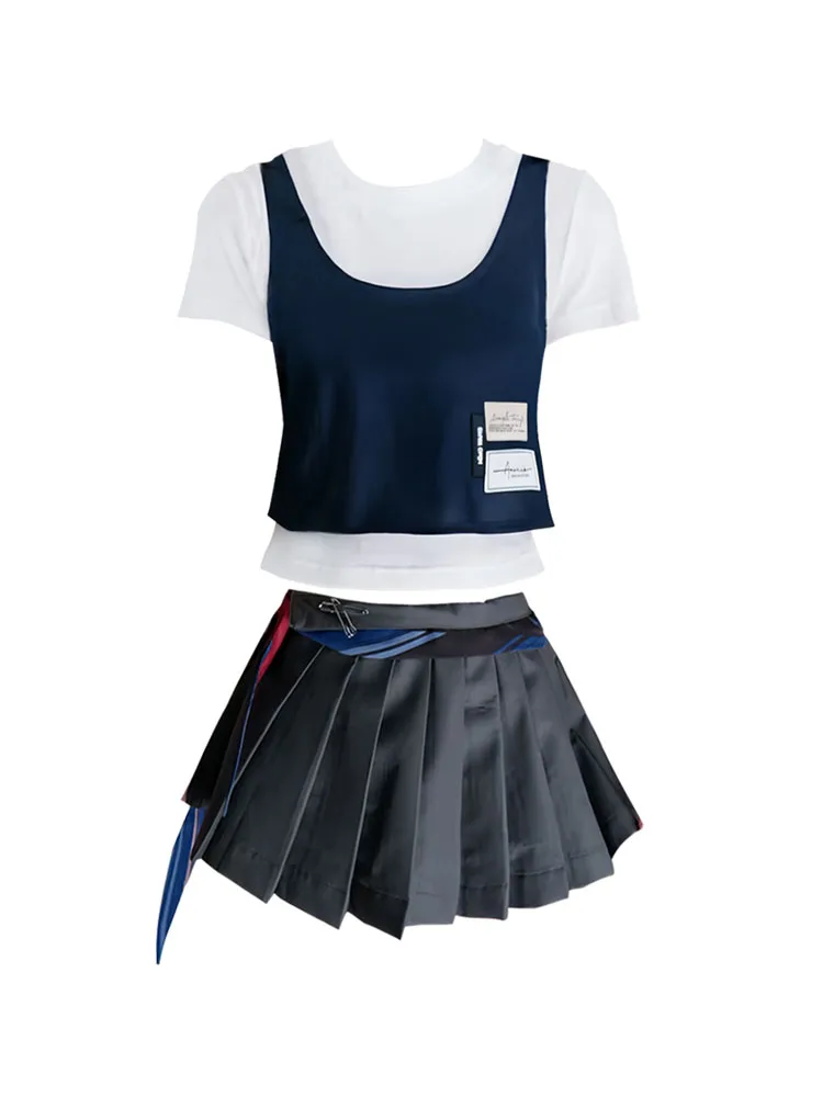 

Женский модный комплект из 2 предметов с юбкой, милый укороченный топ с круглым вырезом и буквенным принтом и коротким рукавом + облегающая плиссированная юбка в стиле преппи