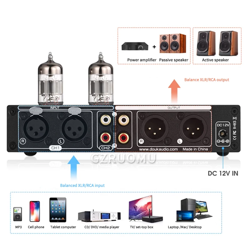 T8PRO HiFi Valve Tube Stereo Balanced XLR/RCA Preamp 7-band EQ Equalizer Home For Home Speaker Tone Control