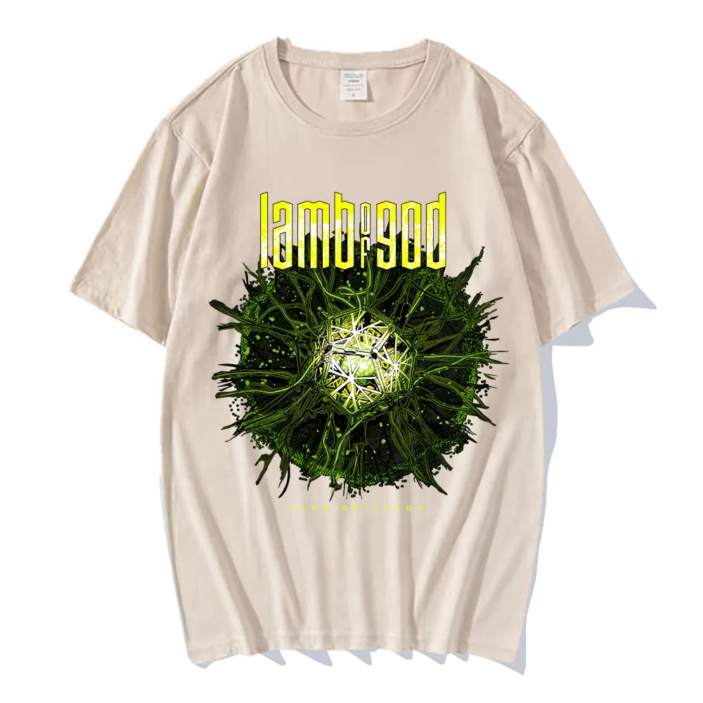 Into Oblivion Burst Black Tee LAMB OF GOD 록 밴드 티셔츠 유니섹스 헤비 멘탈 스트리트웨어 반소매 코튼 여름 남성 티셔츠