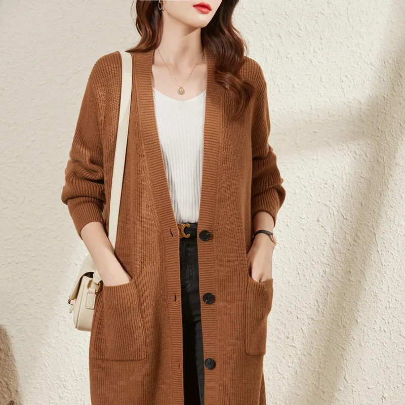 2022 Casual long cashmere coat women's top vintage loose thickened sweater coat solid color oversized pullover Korean fashion cl thin hoodie pullover sweater loose all match thin solid color long sleeved coat top new japan korean casual autumn spring 2022