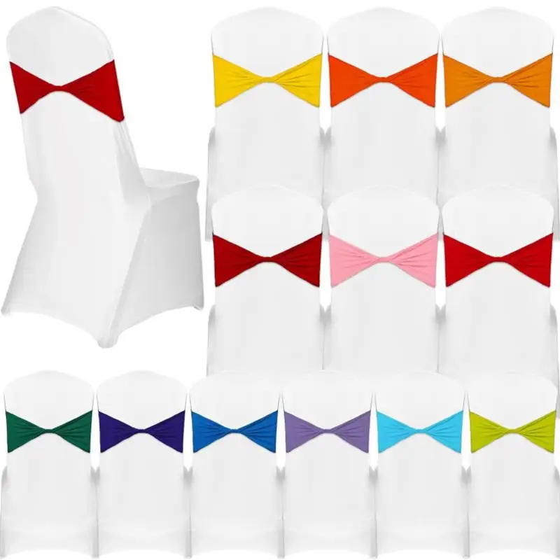 100/50/10PCS Spandex Stretch Chair Sashes Bows Elastic Chair Cover Bands Ties Without Buckle for Wedding Reception Banquet Event 2