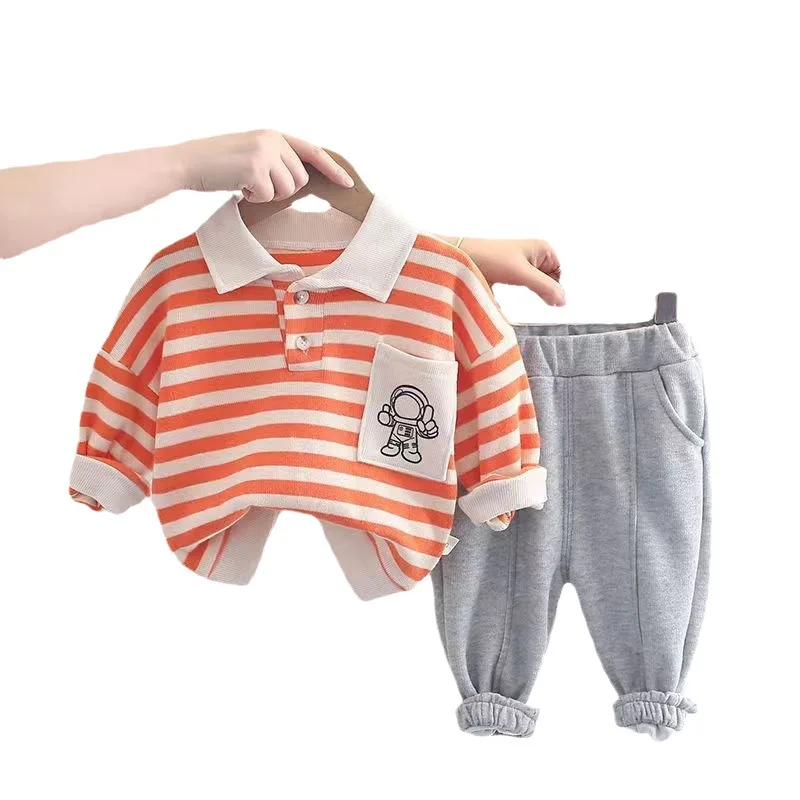 

Комплекты для маленьких мальчиков, весенне-осенний спортивный костюм с длинным рукавом, мужские топы и брюки в полоску, костюм для малышей из 2 предметов, детские костюмы