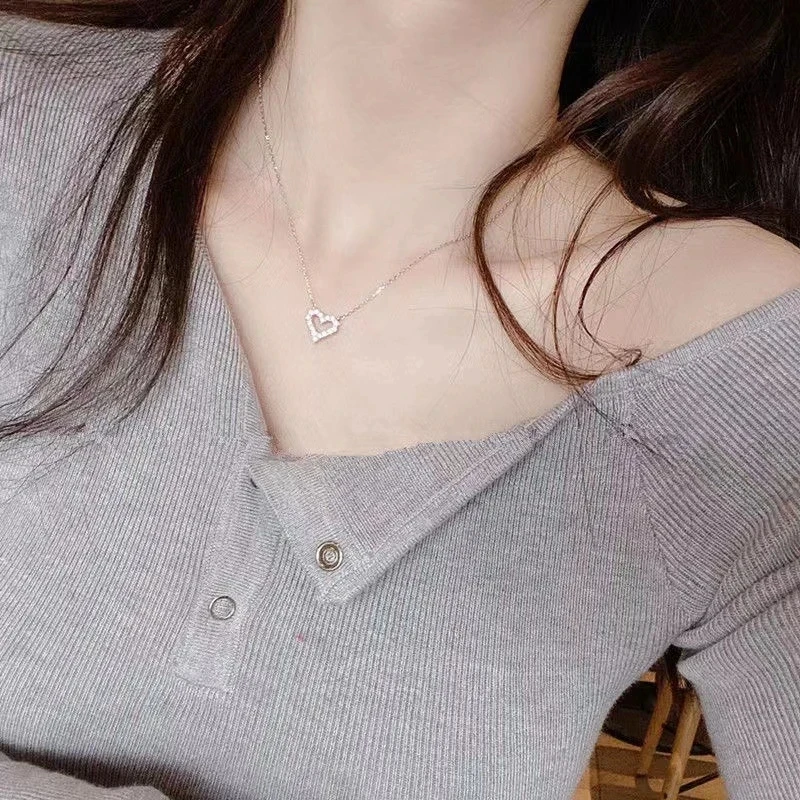 Collana con pendente in zircone a forma di cuore di moda coreana per le donne, collana a catena con temperamento, regalo di gioielli per feste di compleanno_voghion.com