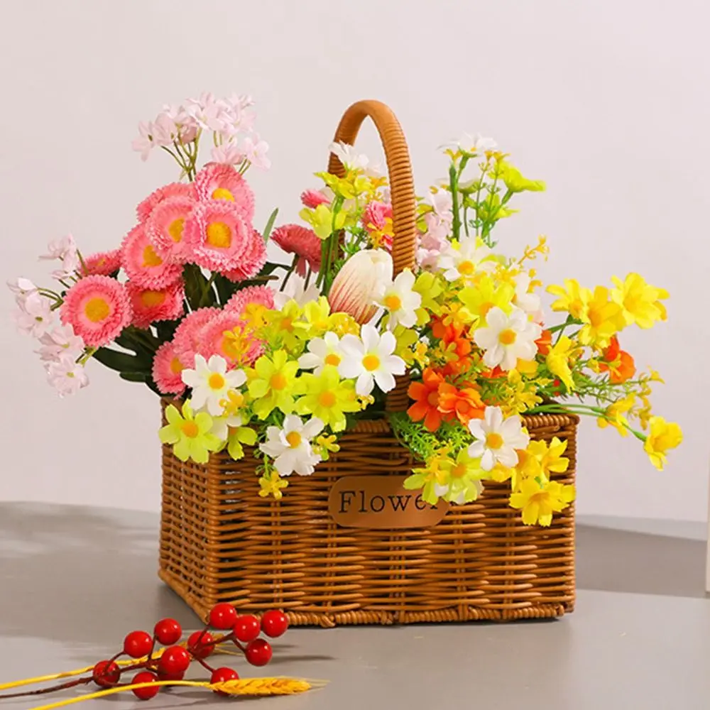 Imitation Rattan Handhold Weaving Basket with Handle Home Decoration Braid Storage Baskets Vegetable Fruit Flower