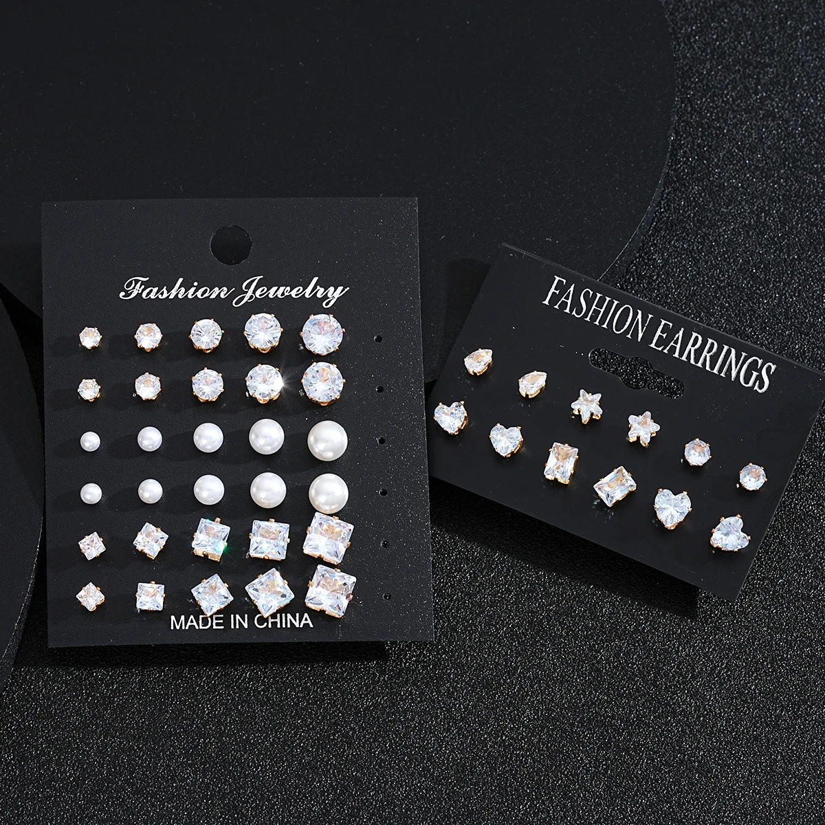 21 Pcs White Shiny Wedding Earrings Set For Women Men Fashion Vintage Crystal Star Heart Design Studs Trendy Jewelry Gifts 2024
