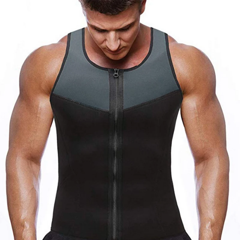 Men's Shaper Wear Vest Neoprene Sweating Abdomen Zipper Splicing Fitness V-neck Sauna Suit Corset Top Shirt Bodysuit Slimming
