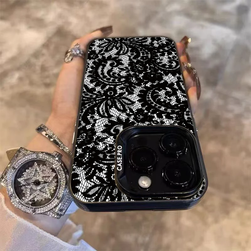 Elegant Black Lace Laser-Cut Phone Case Cover