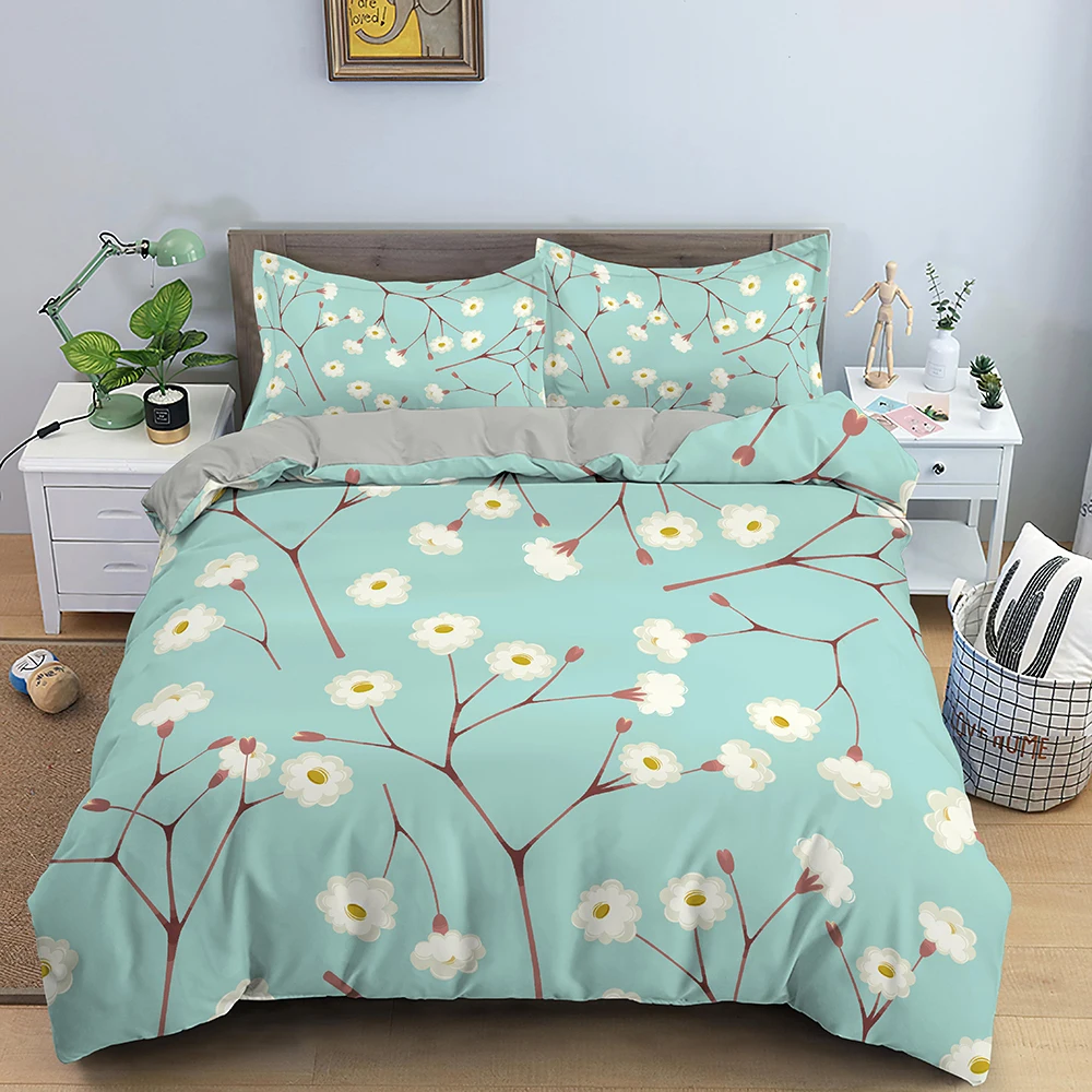 ABAKUHAUS Set copripiumino per letto singolo, Foglie autunnali ritmiche, Antiacaro, Adatto a chi soffre di allergie, con federa, 135 cm x 200 cm - 80 x 80 cm, Salmone multicolore
