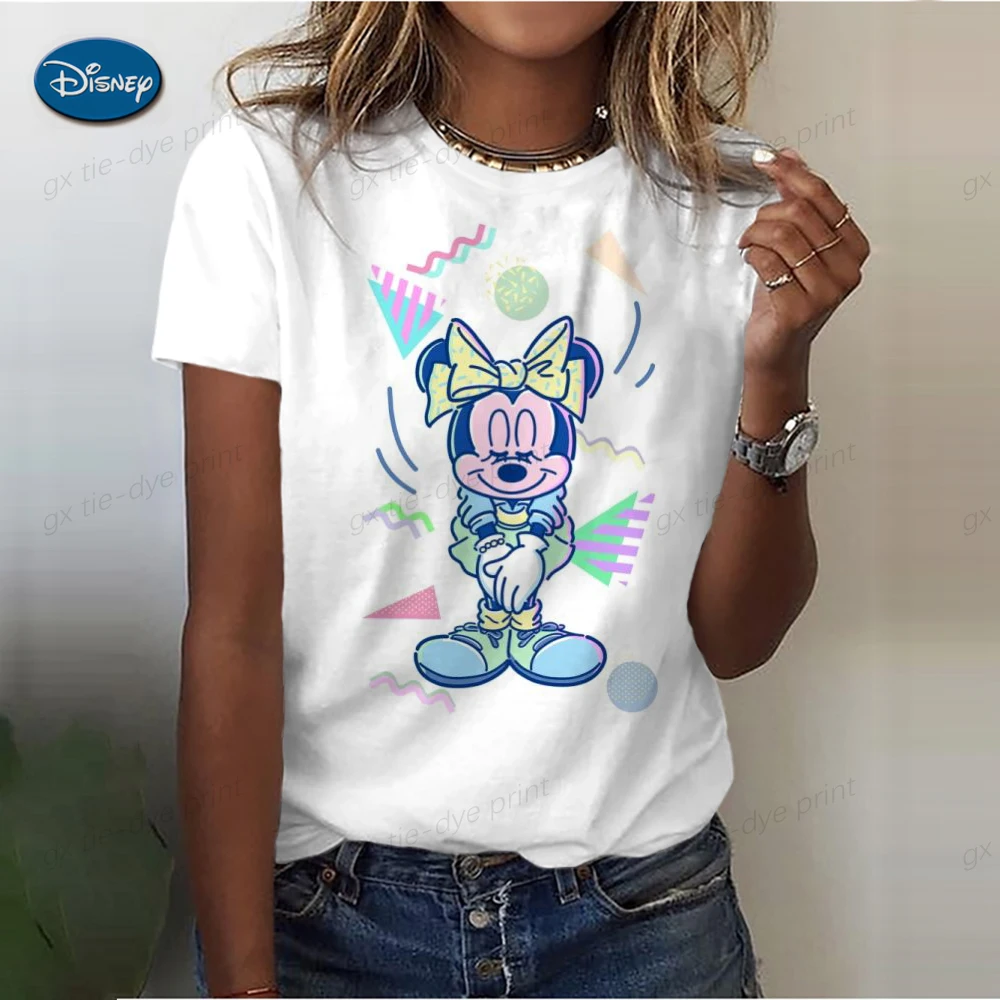 

Модная женская блузка, футболки с коротким рукавом, футболка с принтом Диснея Минни Микки Маус, женская одежда, повседневная Элегантная футболка, Свободный Топ