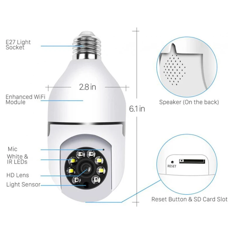 Tuya 1080P Wireless Rotate Auto Tracking Panoramic Camera Light Bulb Wifi PTZ IP Cam  E27 Bulb Remote Viewing Security Cameras 5 Tuya 1080P Wireless Rotate Auto Tracking Panoramic Camera Light Bulb Wifi PTZ IP Cam  E27 Bulb Remote Viewing Security Cameras 5