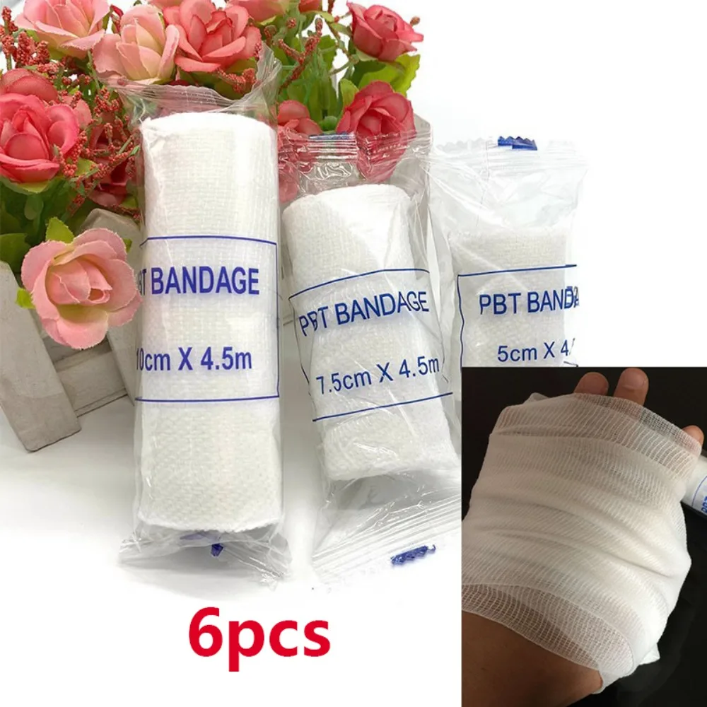 

6pcs 4.5m PBT Elastic Bandage First Aid Bandages Wound Dressing Breathable Gauze Roll Survival Kits First Aid Kit