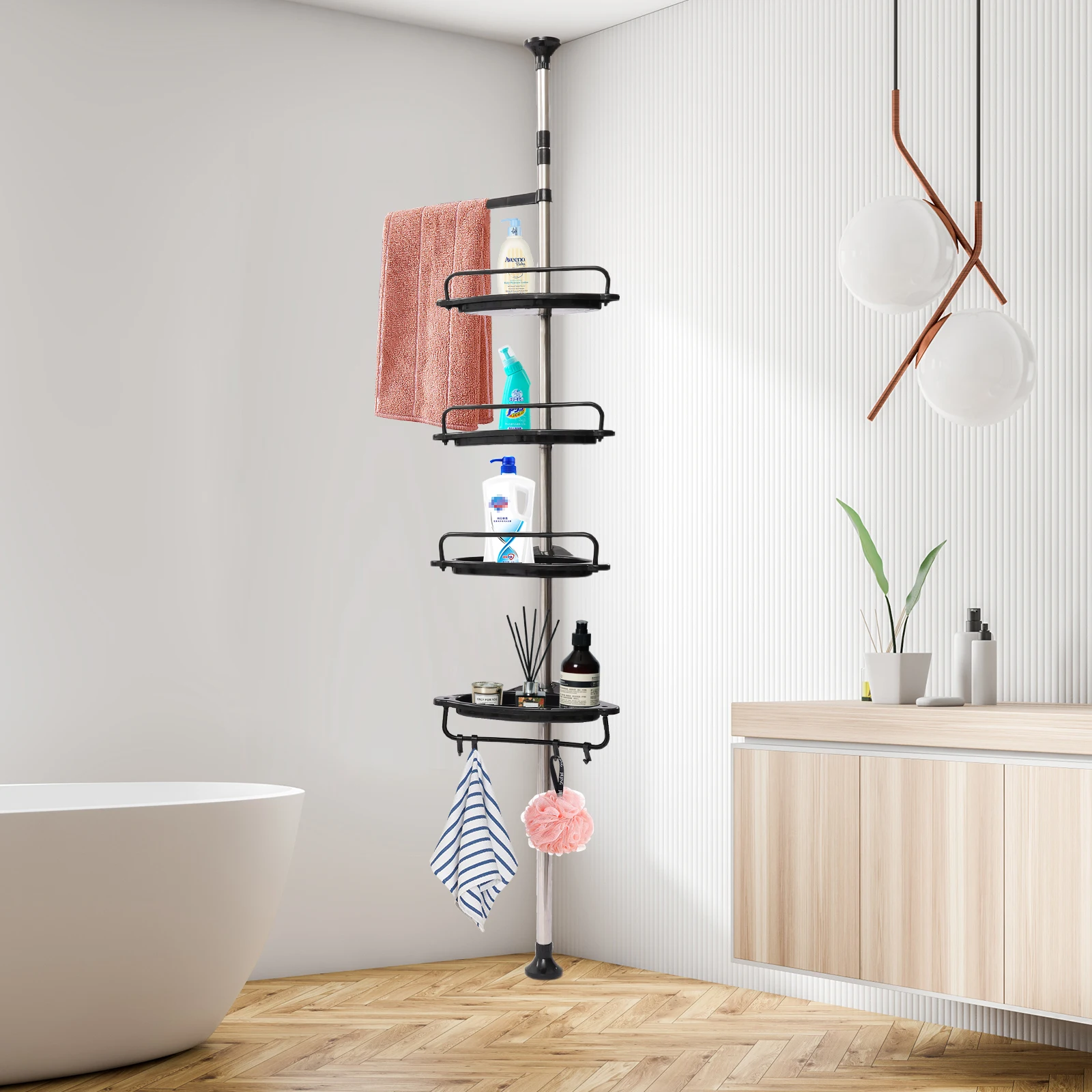 

Height-Adjustable Shower Shelf No Drilling Shower Shelf Corner Stainless Steel Bathroom Shelf