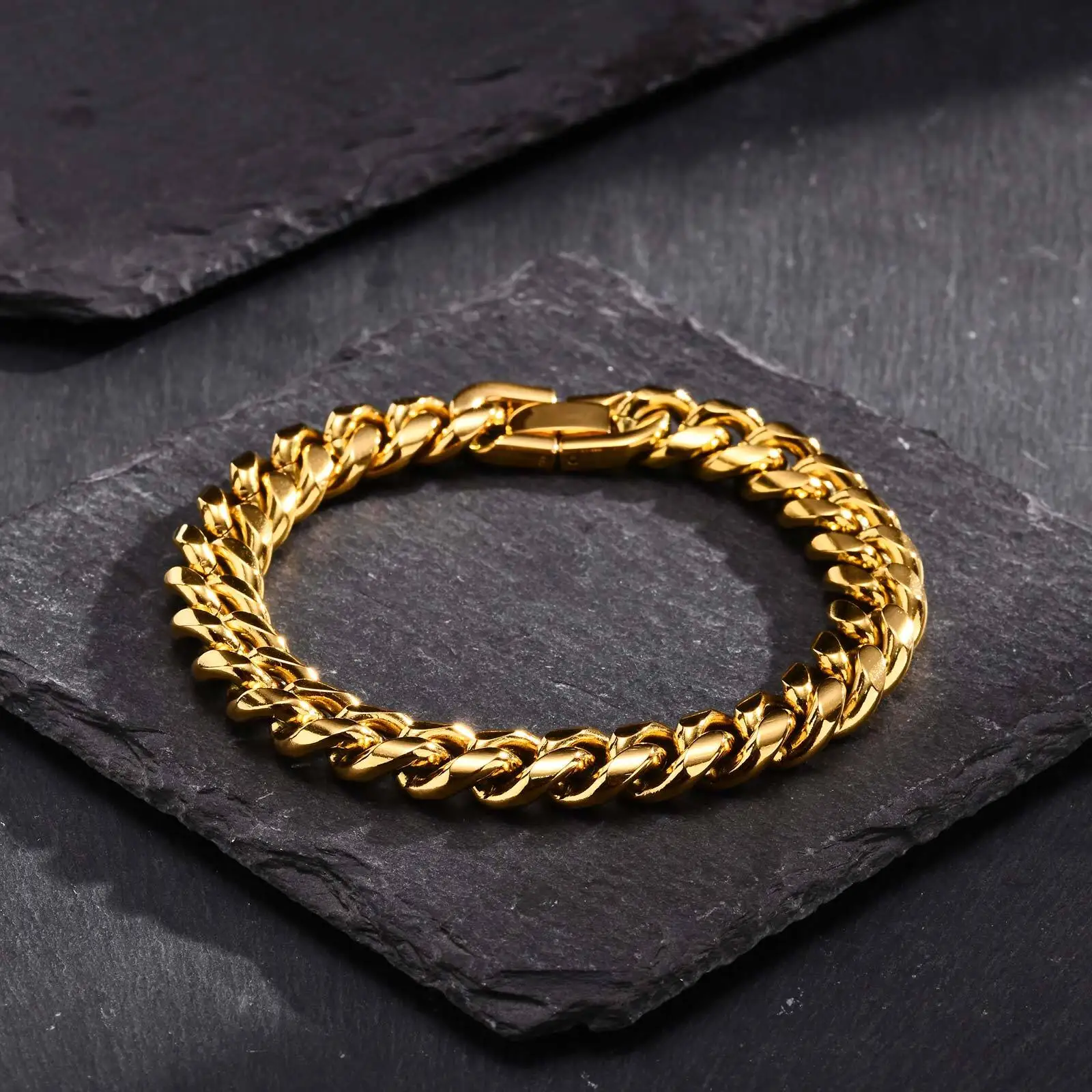 Gold Color Cuban Chain Bracelets for Men,6/8/10/12MM Stainless Steel Chain Link Wristband,Casual Hip Hop Male Jewelry Gift 4