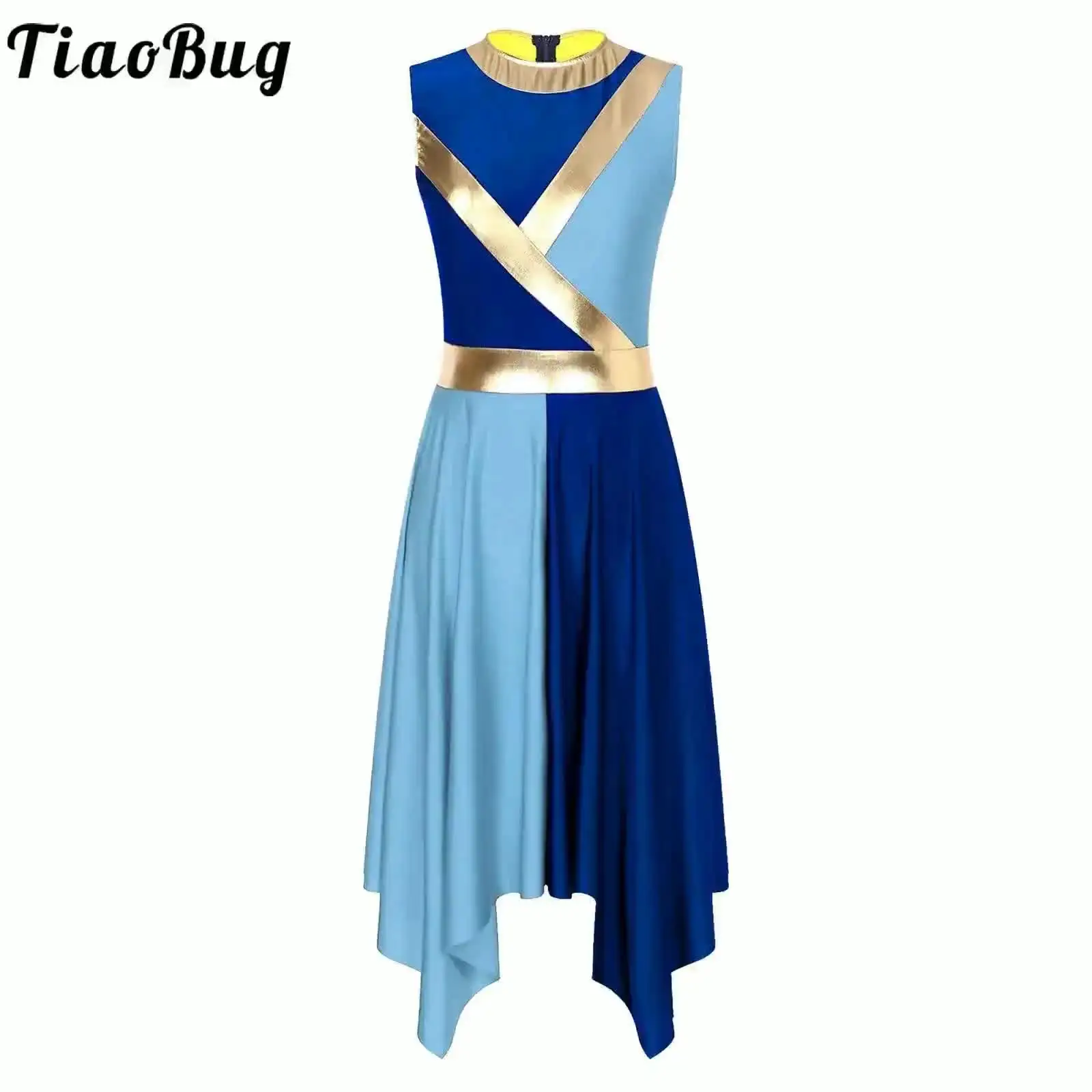 Women's Metallic Color Block Asymmetrical Dance Dress Liturgical Lyrical Costume