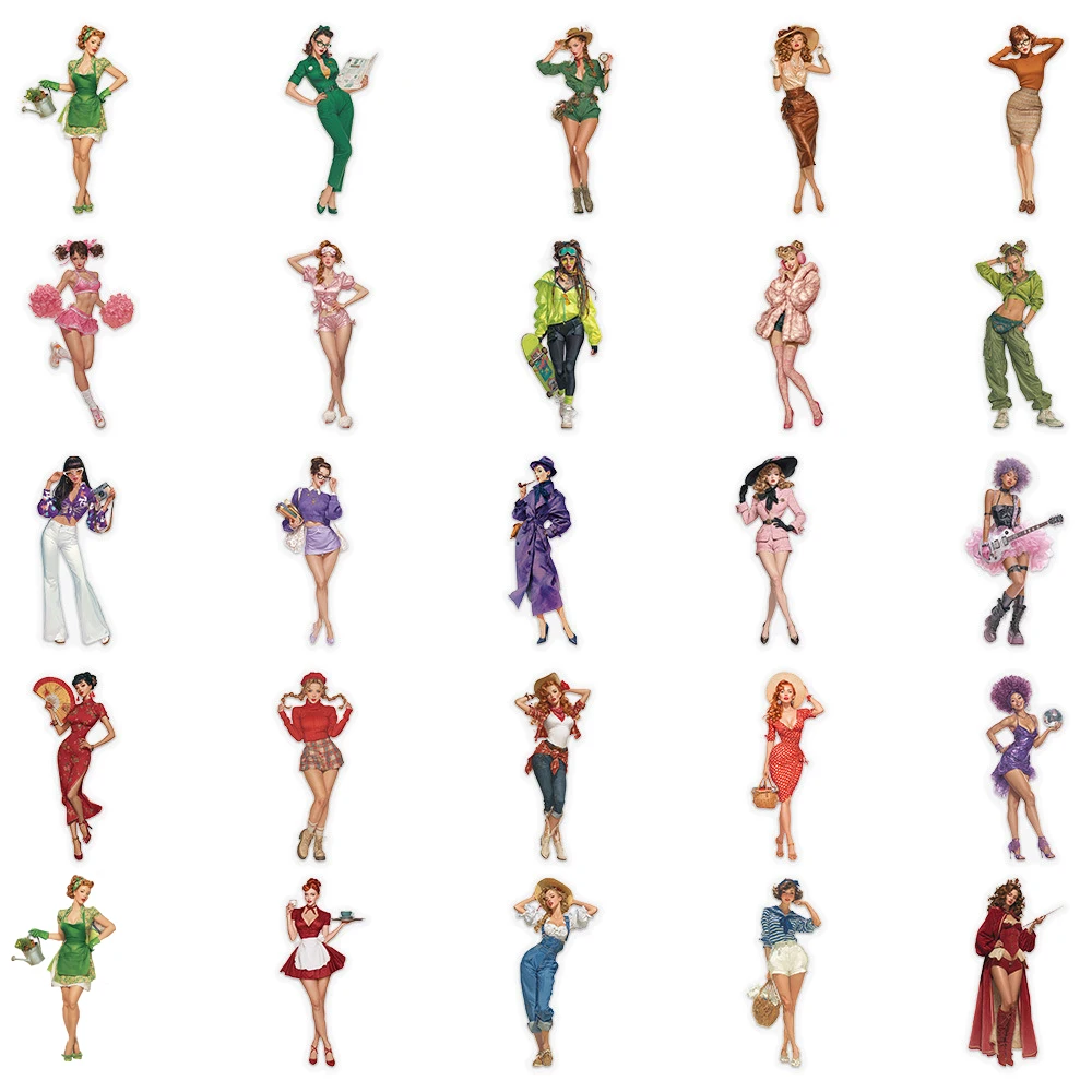 10/30/50개 빈티지 아메리칸 스타일 소녀 투명 스티커 미적 데칼 장 문구류 전화기 여행가방 PET 스티커