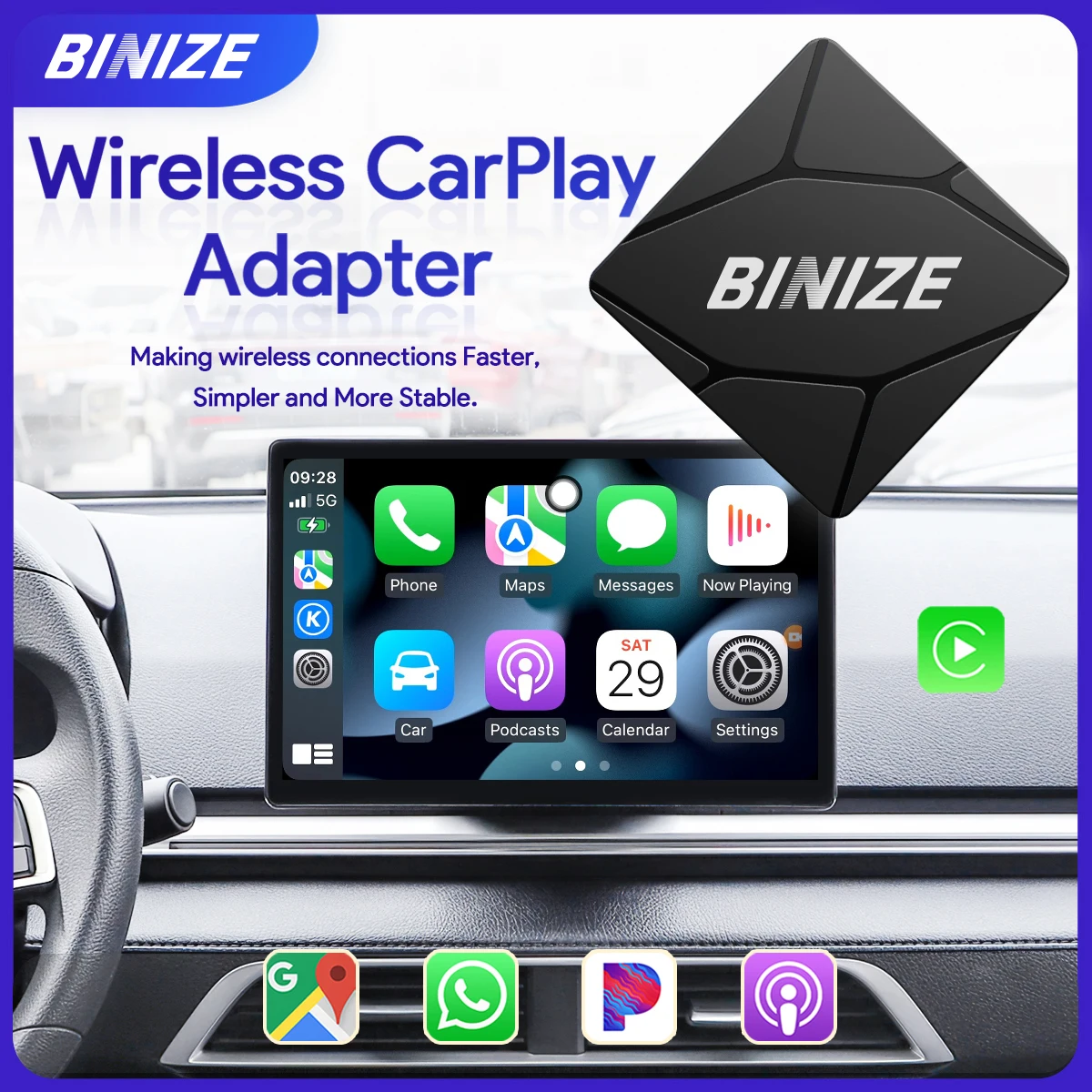 Binize bezdrátový Carplay adaptér drátová na bezdrátový Carplay dongle USB pro OEM drátová Carplay aut pro VW kia skoda volvo hyundai