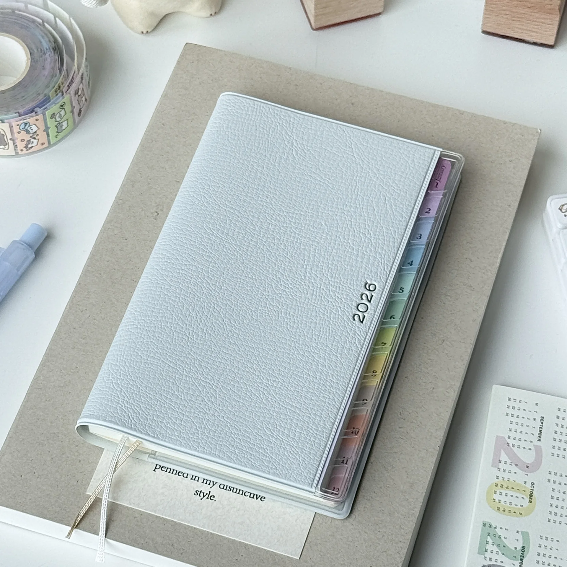 Enhanced Portable Leather Schedule Notebook with Colorful Index for Students – Monthly & Weekly Planner