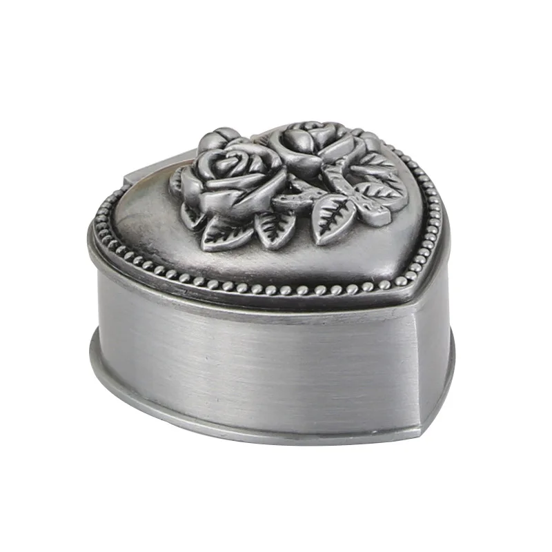 Classic Vintage Heart Rounded Shape Metal Jewelry Box Ring Trinket Storage Organizer Chest Christmas Gift